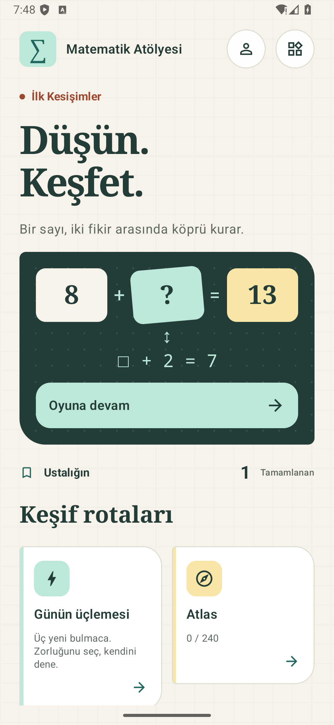 Math Crosswords ana ekranı